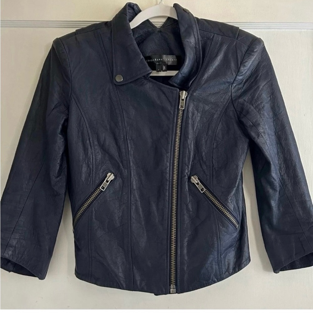 Theyskens Theory Jotor Blue Lamb Leather Moto jacket - Picture 3 of 4